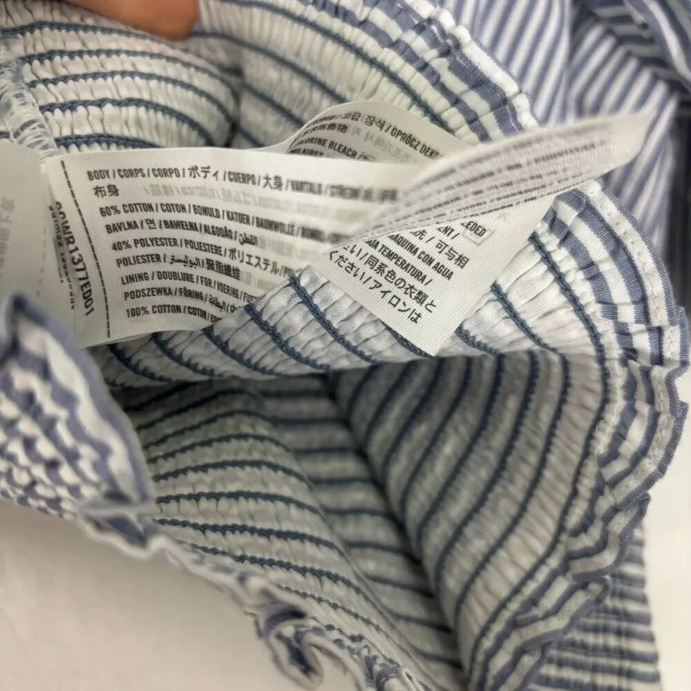 Abercrombie & Fitch Light Blue & White Striped Smocked V Neck Puff Sleeve Top M